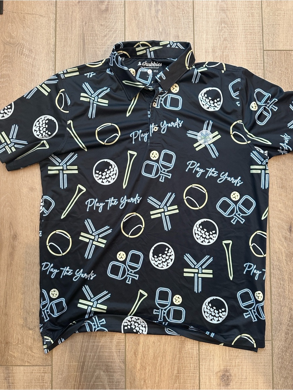 chubbies Black Short Sleeve Polo with Golf Print